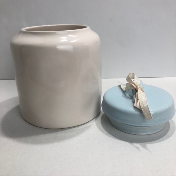 Rae Dunn Jar Happy Spring Large Canister Ceramic White Blue Topper Farmhouse - Picture 4 of 9
